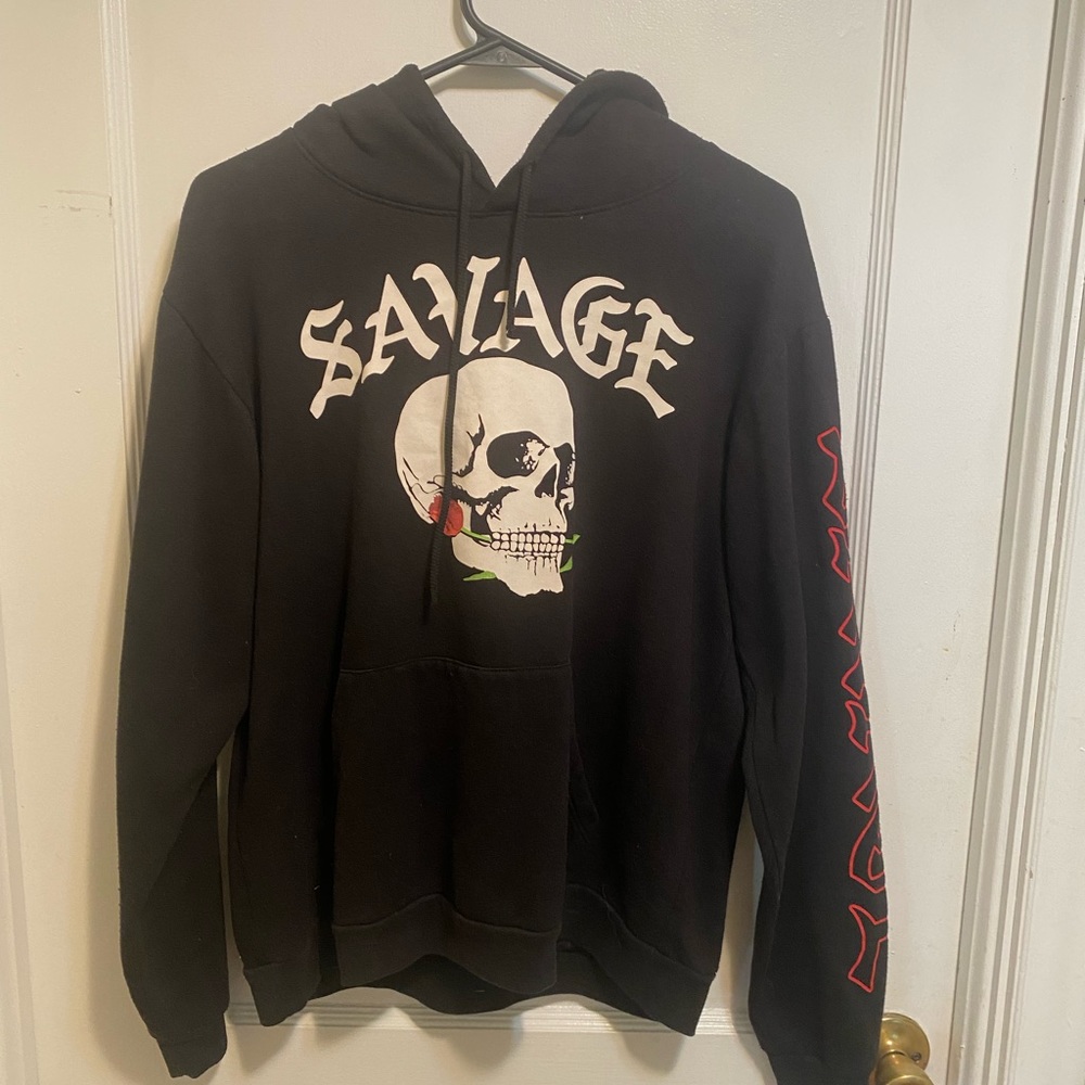 Mens savage hoodie with skull
